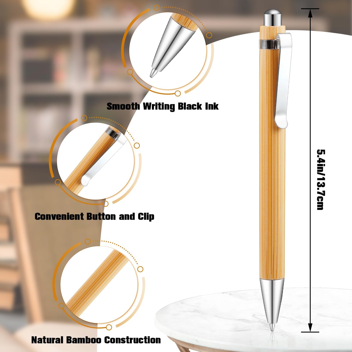 CLRBEATTY 50 Pcs Bamboo Pens Bulk,Wooden Retractable Ballpoint Pens,Bamboo Ballpoint Pen With 50 Refills for Writing,1.0mm Black Ink Pens Wood Ballpoint Pen for Journal School Office Supplies