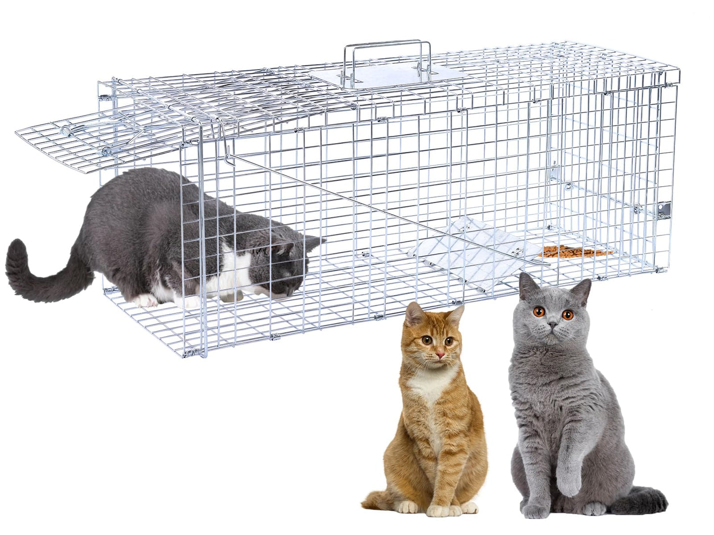 32” Humane Animal Trap, Live Animal Trap Cage for Stray Cats, Raccoons, Squirrels, Rabbits, Moles, Groundhogs, Armadillos up to 16.5 lbs, Galvanized Rustproof Live Animal Cage Trap