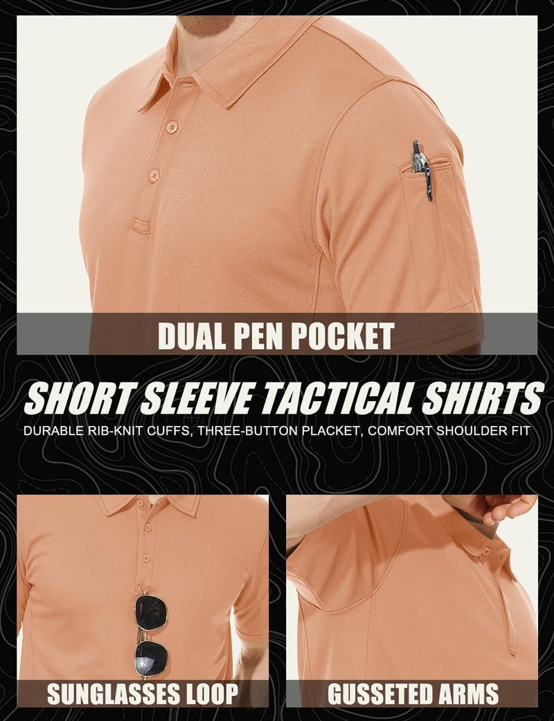 MAGCOMSEN Golf Polos for Men Dry Fit Short Sleeve Polo Shirts Breathable Athletic Polo Shirts Rugby Shirt Apricot S