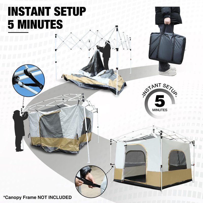 REDCAMP Canopy Camping Tent for Pop Up Canopy Tent, Inner Tent with Mesh Window, Converts Straight Leg 10'x10' or 10'x20' Canopy into Camping Tent, Fits 4-6 Person, Khaki(Frame/Shelter NOT Included)