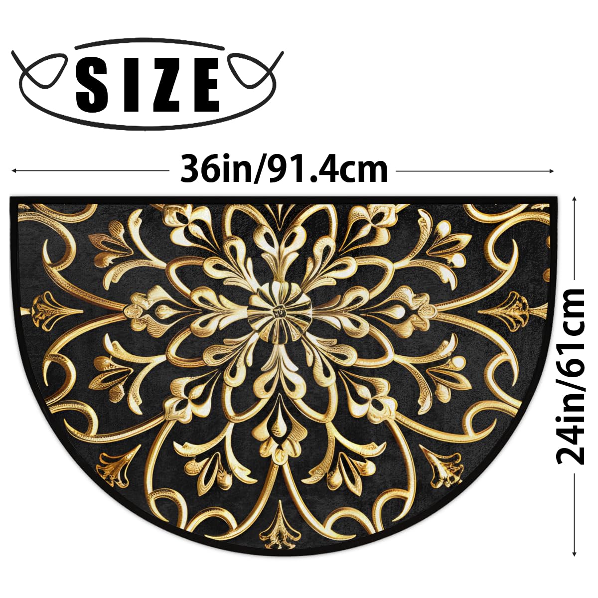 Golden Mandala Half Round Door Mat Semi Moon Rug Fireplace Carpet Area Rugs