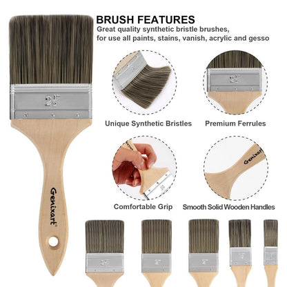 Double Thick Chip Paint Brush Set,Wood Stain Brushes for Painting Walls and Fence Staining, Wooden Handle Masonry Paintbrush for Varnish, Paste and Gesso (5 Pack Assorted Sizes)