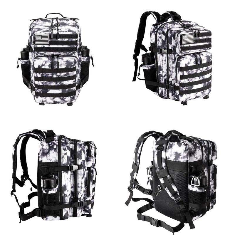 R.SASR 45L Tactical Backpack for Men Women, Military Assault Pack with MOLLE, Large 3 Day Bug Out Bag for Hiking Camping (Black and White)