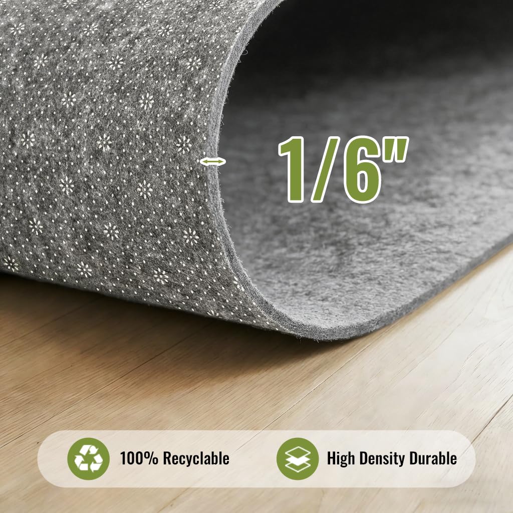 COMFYPAD Felt Rug Pad with Gripper Dots, 2x6 Ft Non-Slip Rug Underpad with PVC Backing, 1/6" Thick Cushioned Carpet Pad Gripper for Hardwood Floors, Vinyl & Tile, Under Rug Padding Floor Protection