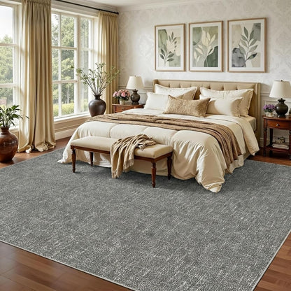 Garvee Modern 6x9 Living Room Rug Solid Color Throw Rugs with Rubber Backing Washable, Non Shedding Stain Resistant Textured Mats Low Pile Soft Neutral Carpet for Bedroom Nursery Bathroom, Grey