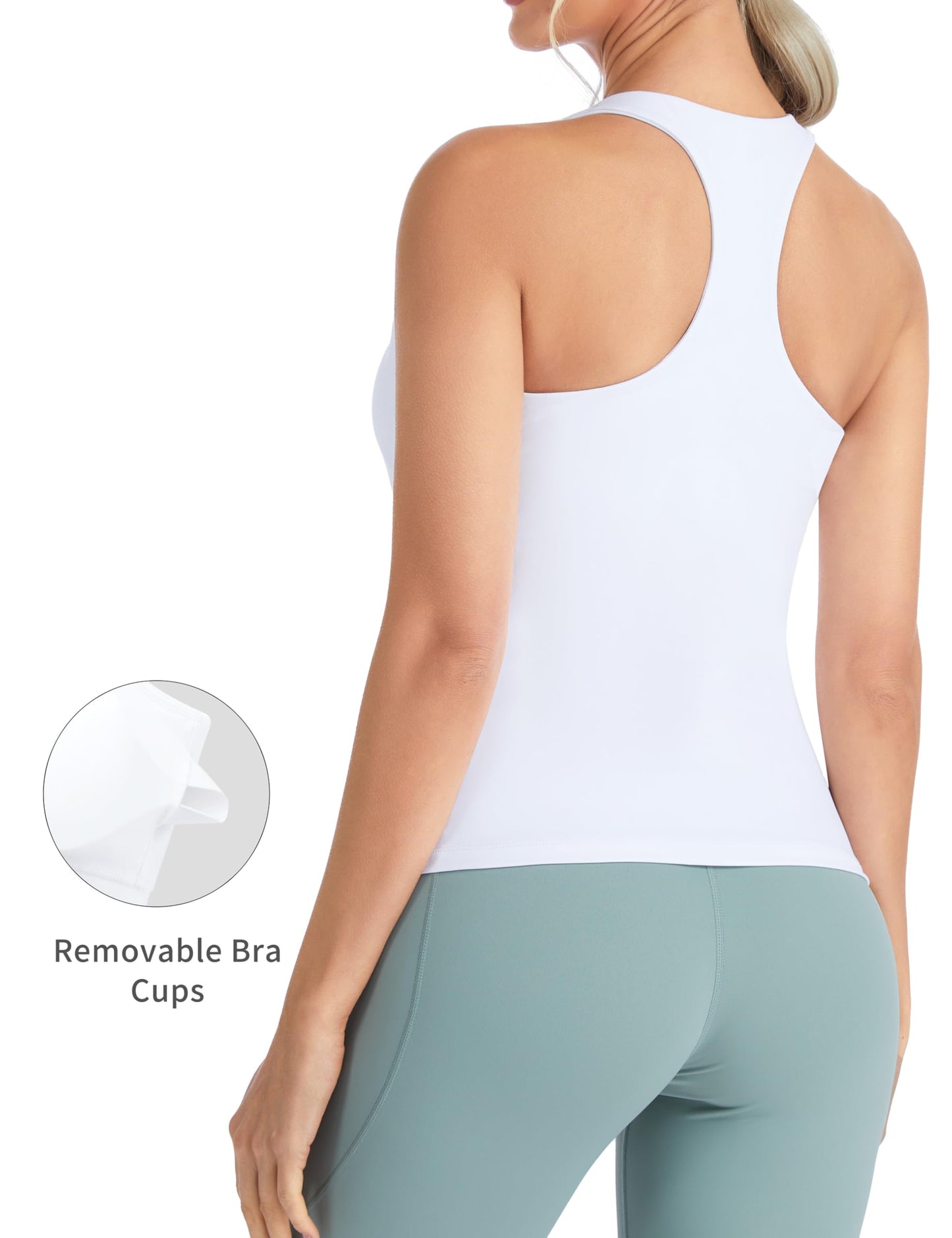 THE GYM PEOPLE Women's Longline Sports Bra Racerback Tank Tops Built-in Bra