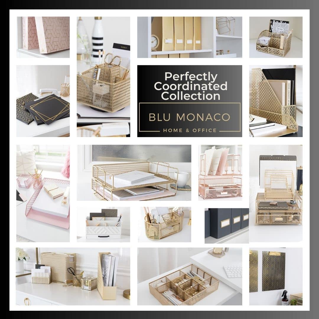 BLU MONACO White Wooden Desk Organizer With Drawer | Desktop Storage With Drawers | Multi-Compartment Desk Caddy for Home Office | 5.7”D x 12.9”W x 9”H Tabletop Accessory Holder