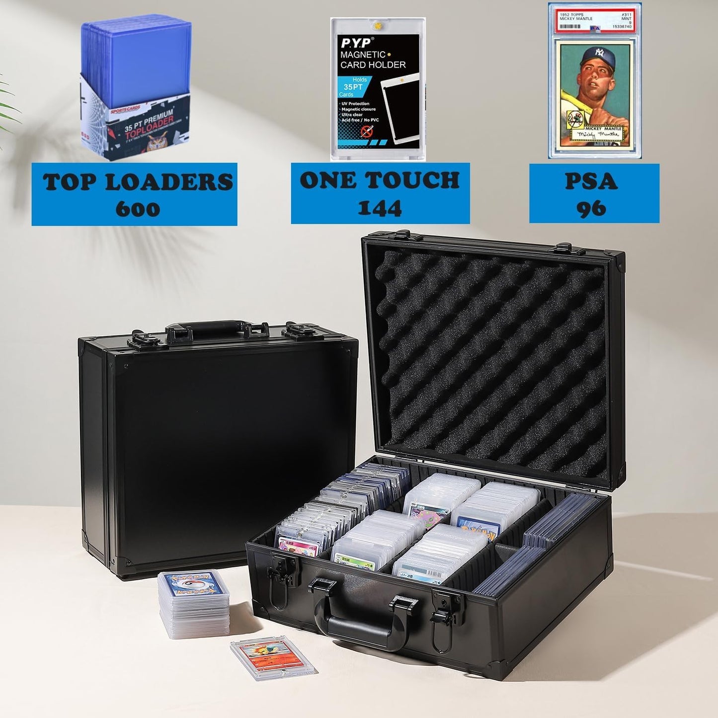 Azamou Toploaders Storage Box for 3" x 4" 35pt Rigid Cards, Trading & Sports Cards, Graded & Rating Cards, with 7 DIY Sponge Partitions (Holds 600+ Toploaders, M600-Black)