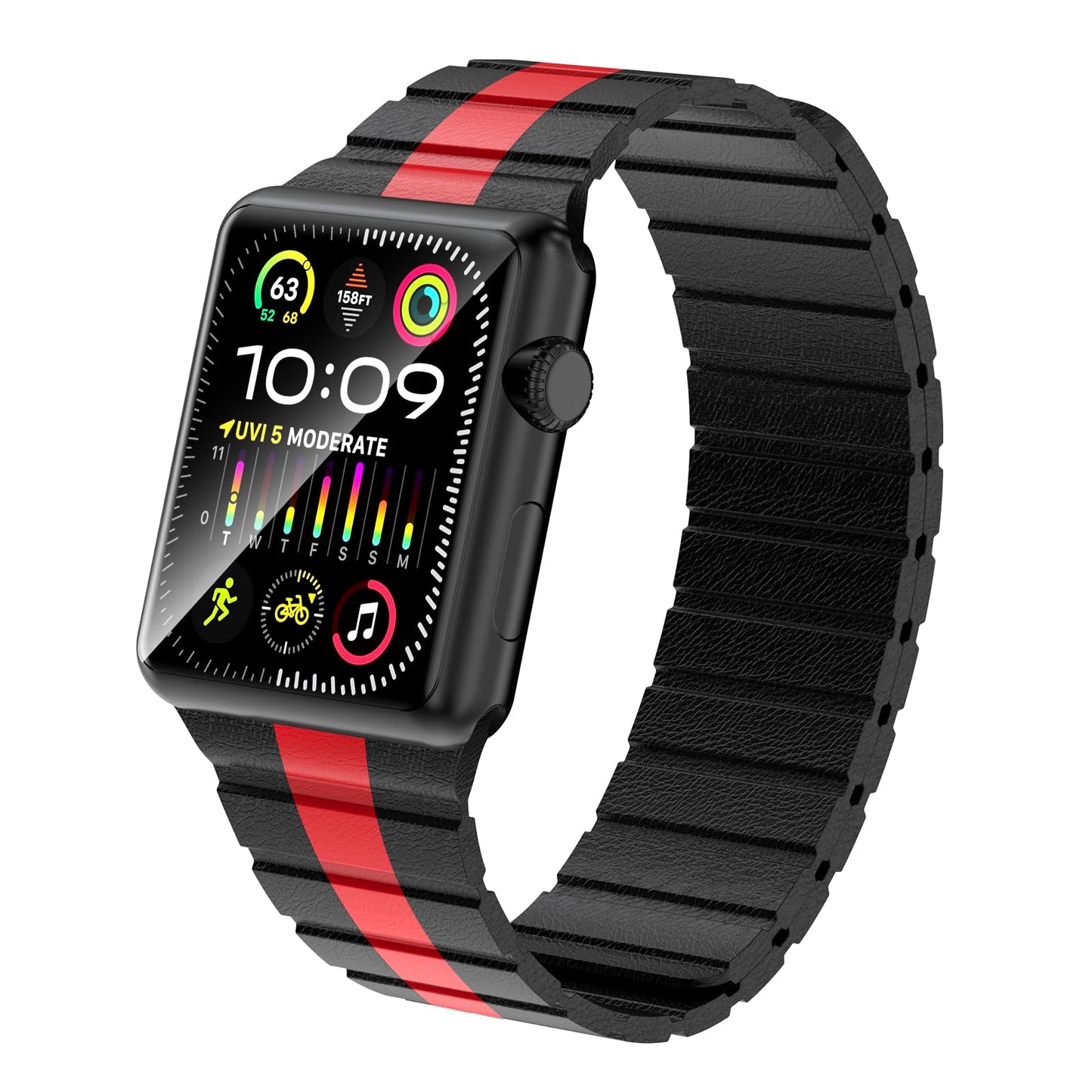 INI Compatible With Apple Watch Band 100% Full Grain Leather Magnetic Link For Series Ultra 10 9 8 7 6 5 4 3 SE Size 49mm 46mm 45mm 44mm 42mm For Men Women