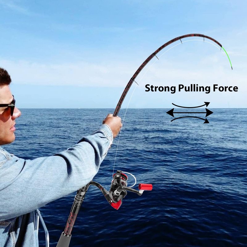 QudraKast Fishing Rod and Reel Combos - High Precision Machined Pattern Telescopic Fishing Pole and 12+1 Full Metal Ultra Smooth Spinning Reel Combos with Carrier Bag 1.8 M