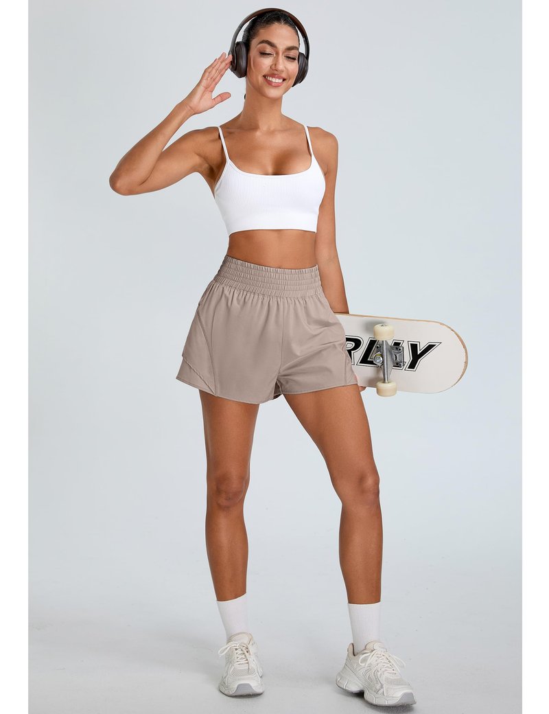 BMJL Women's Athletic Shorts High Waisted 2.5" Running Short with Zipper Pocket Sporty Yoga Gym Workout Shorts(M,Khaki)
