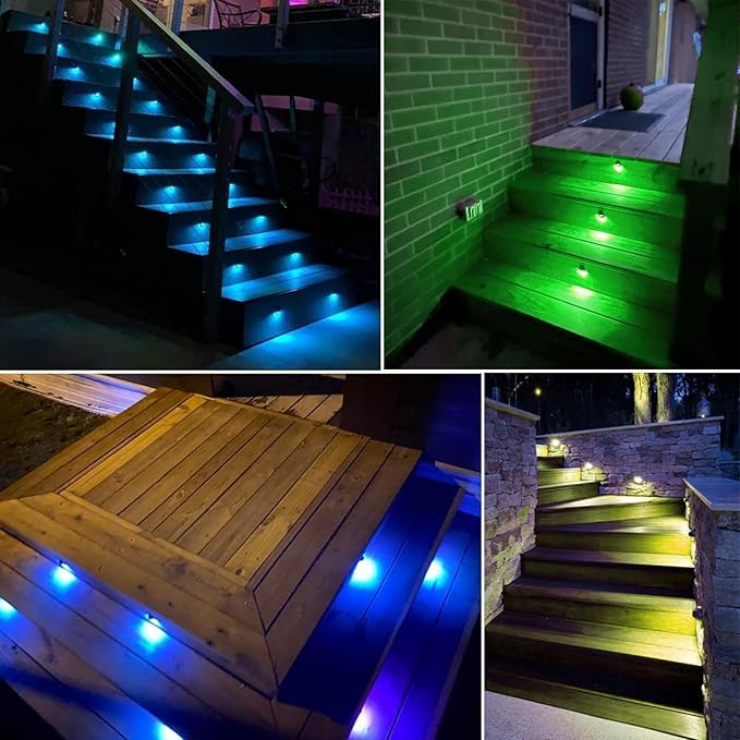 30 Pack LED Stair Lights Kit Outdoor 1-2/5" 0.2W-0.4W Low Voltage Waterproof IP65 Multi-Color RGB Recessed Wood LED Deck Lighting Yard Garden Patio Step Landscape Pathway Decor Lamps（RGB）
