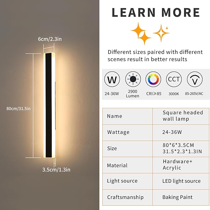 Mikeru 2pack 31.4inch Outdoor Wall Light Fixtures, 3000K Modern Outdoor Lights Exterior for House Ip65 Waterproof Rust Long led Wall Light, Hardwire Wall Mount Exterior Lighting