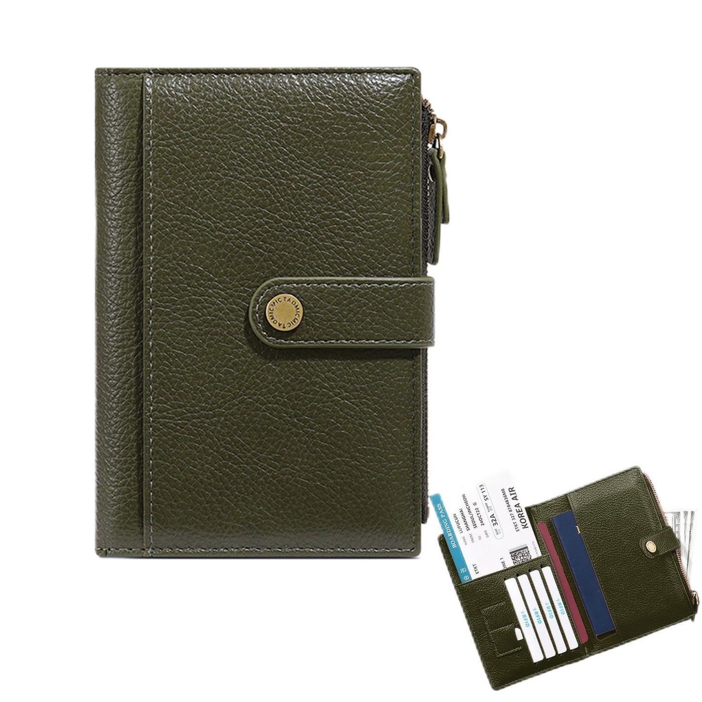 Slim RFID Blocking Passport Holder Wallet,PU Leather Travel Card Organizer,Lightweight Passport Case for Women Men (Green)