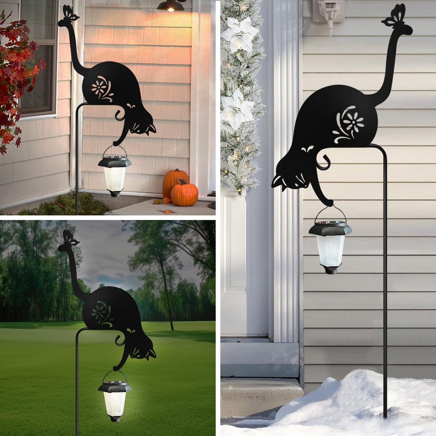 Hokfirm Cat Solar Lights Outdoor Garden, Black Cat Garden Statue,Black Cats Outdoor Decorations with Solar Lantern