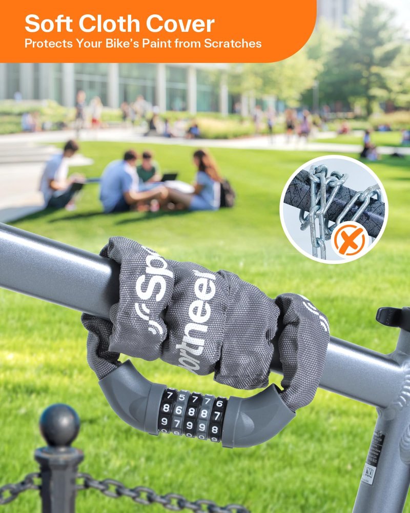Sportneer 5 Digit Combination High Security Anti Theft Bike Chain Lock - 3.2/3.6/4ft Heavy Duty Resettable Keyless Bicycle Lock for Bike, Motorcycle, Scooter, Door & Gate - 6mm Thick