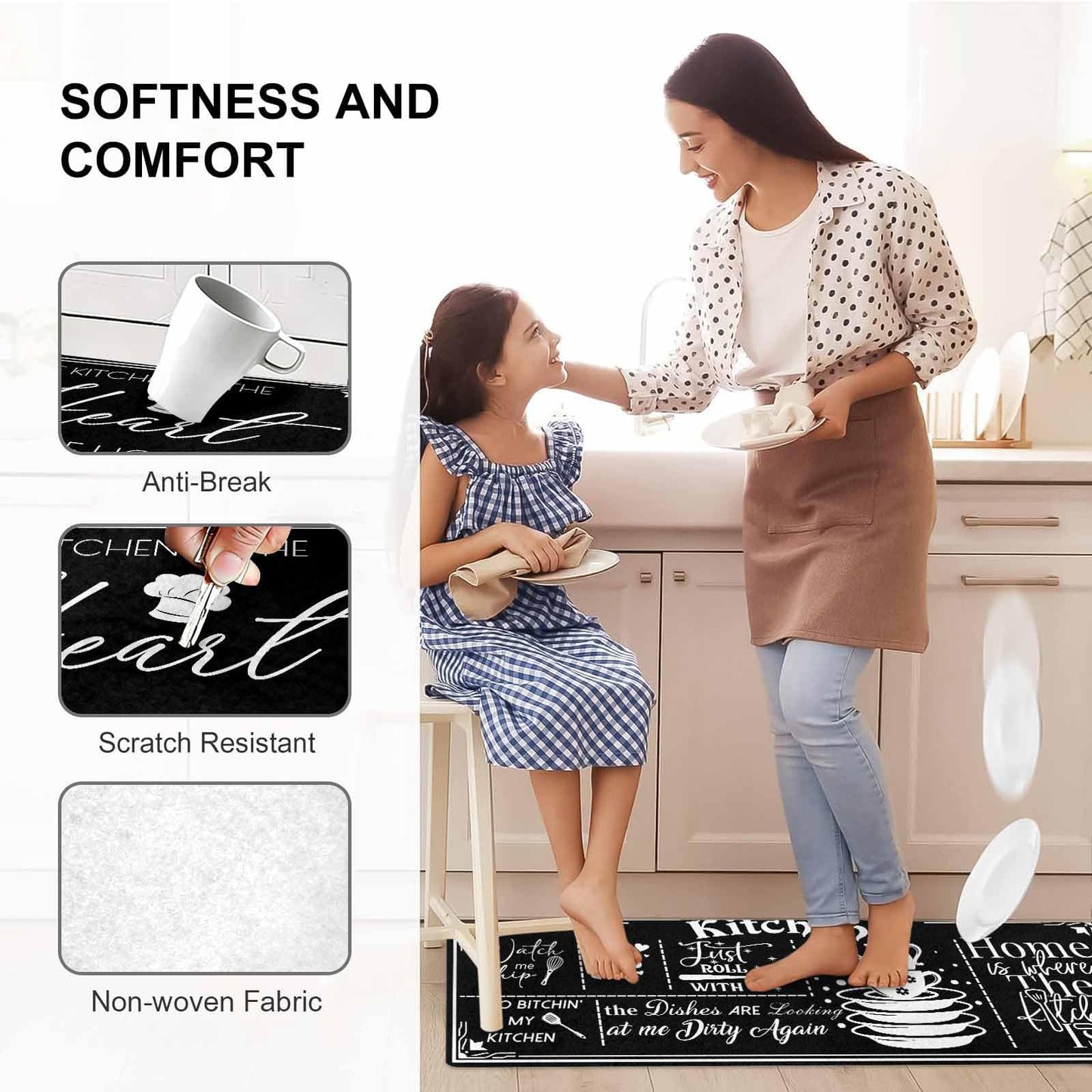 Sepmxagt 2PCS - Baking Coffee Kitchen Mats - Kitchen with Love with Bread & Espresso Machine - Non-Slip Waterproof Floor Rugs - 17"x28"+17"x48" Standing Desk Pad for Coffee Bar