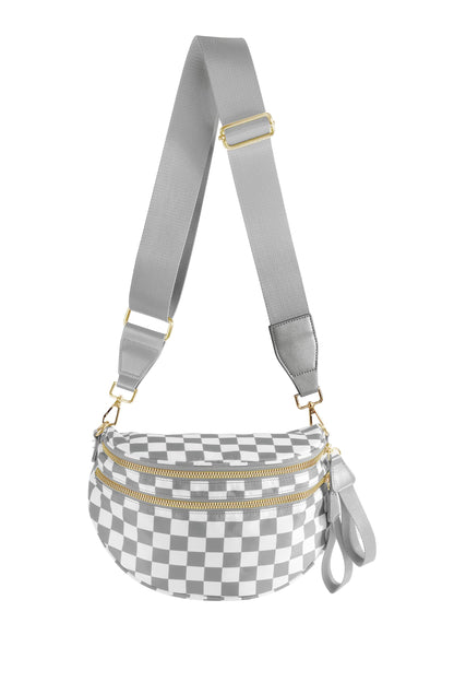 Spacious Checkered Nylon Crossbody Bag Bum Bag Checkered Handbags Wallets for Women