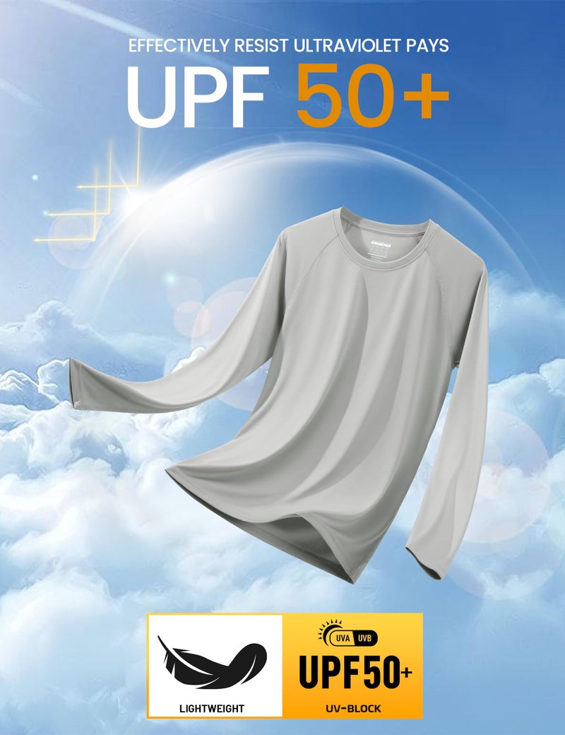 MAGCOMSEN Long Sleeve Shirts for Men Rash Guard Swim UV Sun Running Workout Rashguard Fishing Hiking UPF 50 Shirts Grey