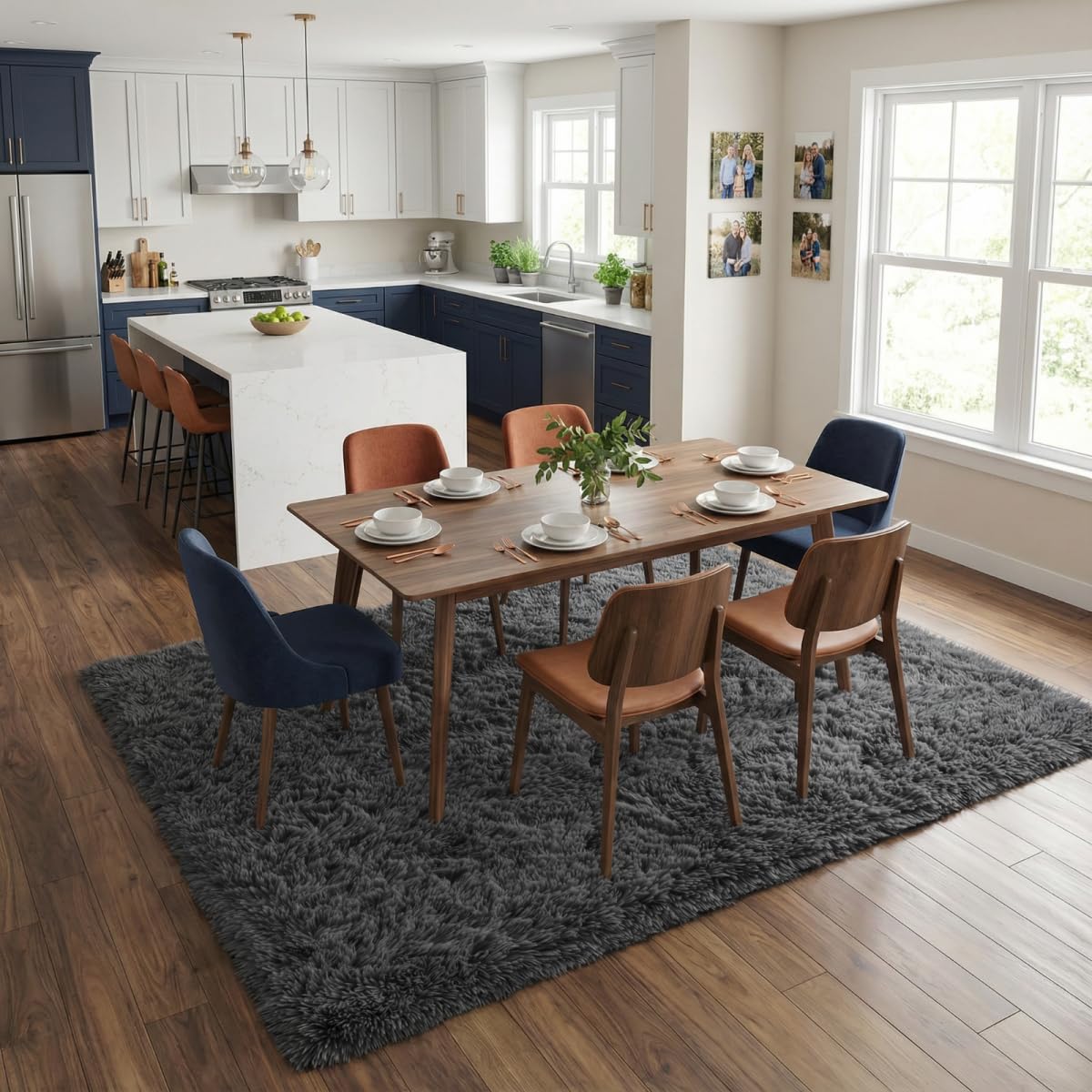 Soft Fluffy Area Rugs for Bedroom,7x10 Area Rug Shaggy Plush Carpet, Non-Slip Fuzzy Rug for Living Room, Kids Room, Dorm, Cozy Home Decor，Dark Grey