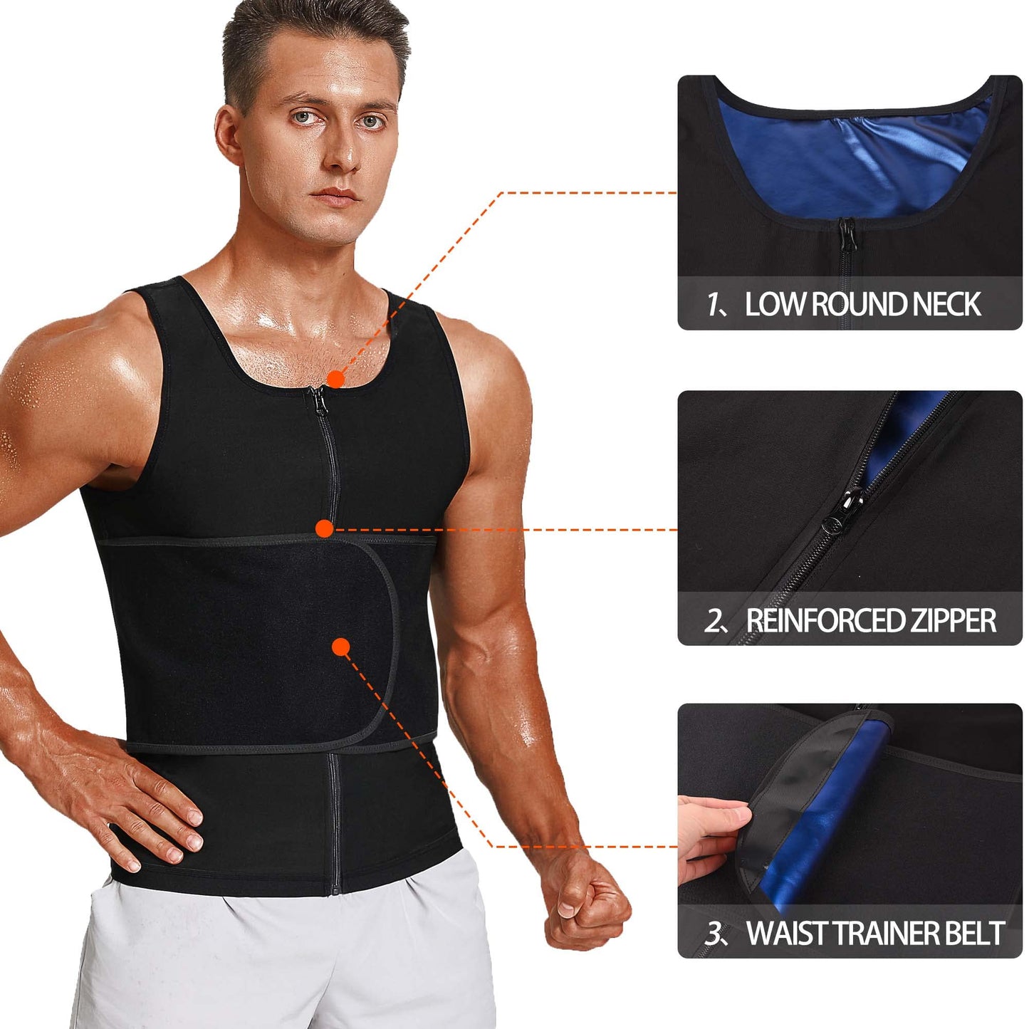 LMCOB Sauna Vest for Men Waist Trainer Vest with Zipper Workout Sauna Suit with Adjustable Waist Trimmer Belt(LYBH10072-01-L)