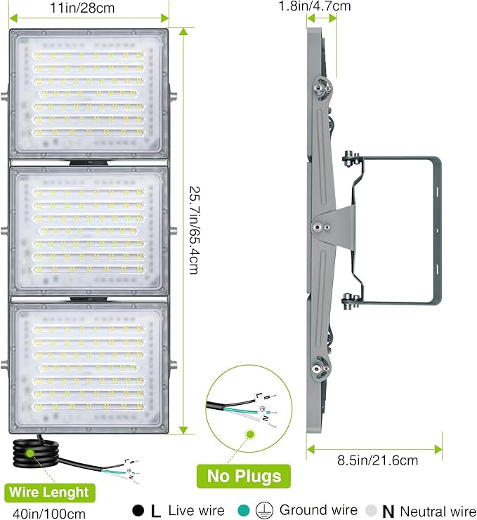 STASUN LED Flood Light Outdoor, Max Series 480W 48000lm 6000K Daylight IP66 Waterproof, Commercial Parking Lot Light,3 Heads for Yard Street Stadium House Floodlight Security Lights for Outdoor Area