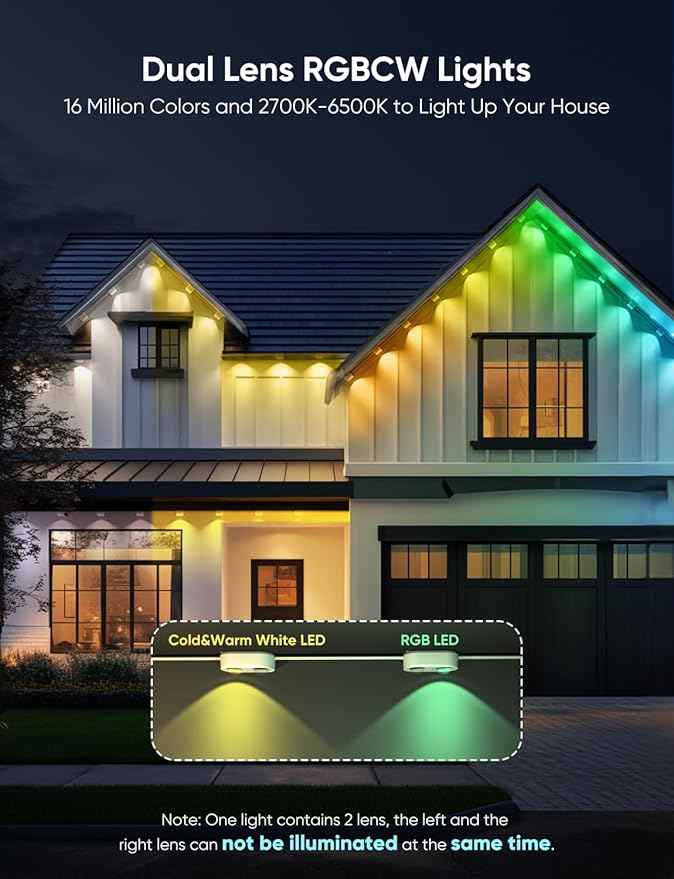 APPECK Permanent Outdoor Lights Pro 100ft, 72W RGBCW Eaves Lights with 72 LED Lights, 80lm, Cuttable, 111 Scene Modes, IP67 Waterproof Lighting for Halloween Decoration, Work with Alexa, Black