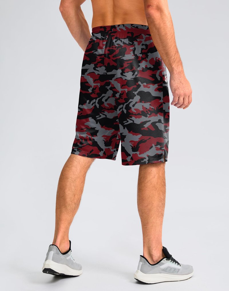 G Gradual Men's Athletic Shorts with Pockets 9" / 11" Long Basketball Shorts Lightweight Quick Dry Gym Workout Shorts for Men(Red Camo,XL)