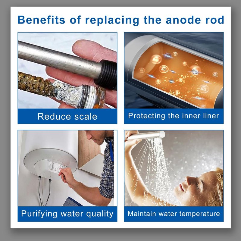 44'' Flexible Magnesium Anode Rod for Hot Water Heater Compatible with Rheem Reliance Richmond GE KenmoreTanks 3/4" NPT Thread 0.8'' Diameter, Including Teflon Tape and 1-1/16" Socket Tool