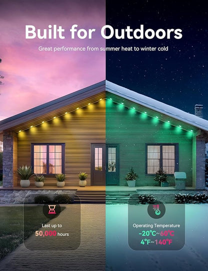 RGB Permanent Outdoor Lights for House, 400FT with 200 LED, IP67 Waterproof LED Lights for Christmas Decorations, Work with Remote, APP