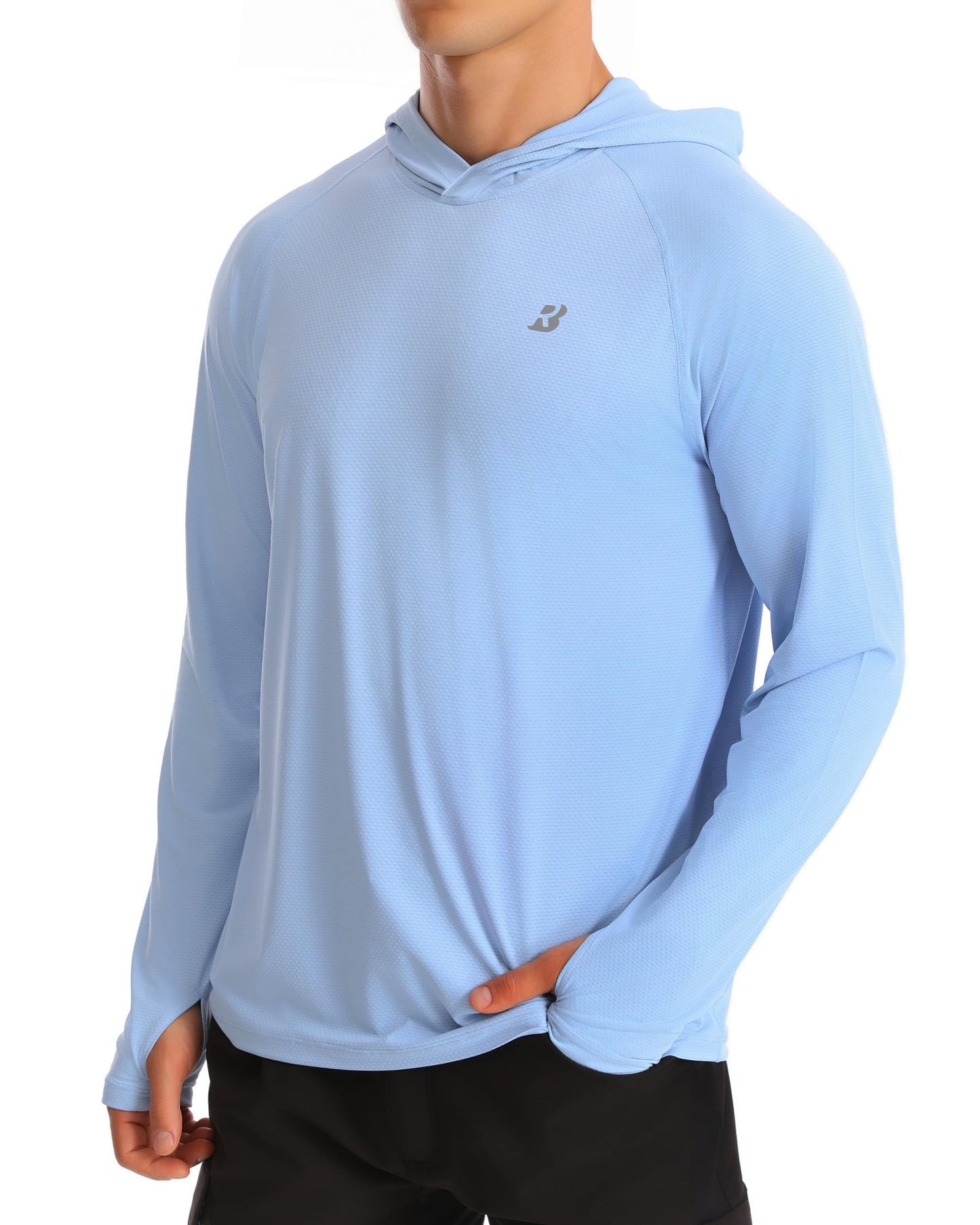 Roadbox UPF 50+ Fishing Shirts for Men, Long Sleeve UV Protection Sun Hoodie, Swim Rash Guard for Hiking Running Workout Blue