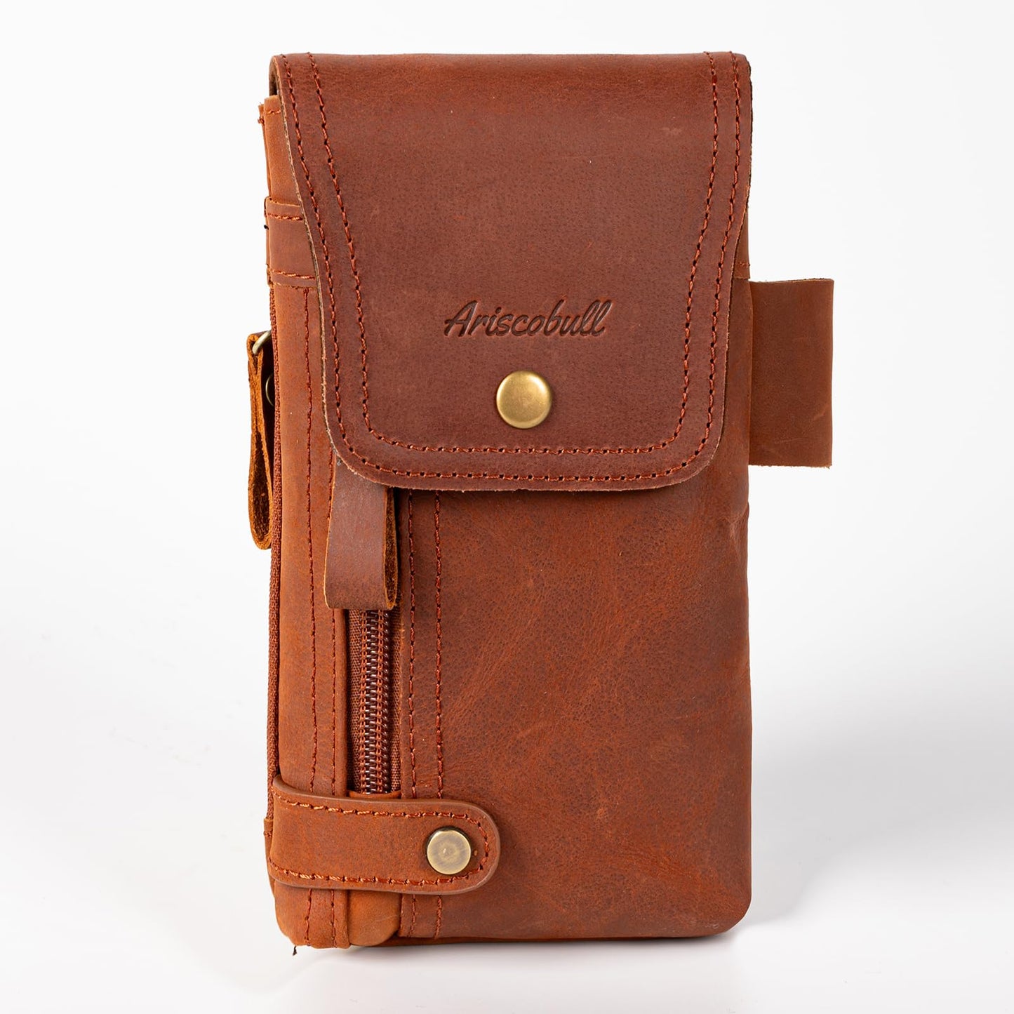 Ariscobull - Leather Phone Holster - Genuine Full-Grain Buffalo Leather Cell Phone Holsters - for iPhone 16, 15, 14, 13pro, Galaxy S24, S23, S22-7”H X 3.5" W (Coffee)