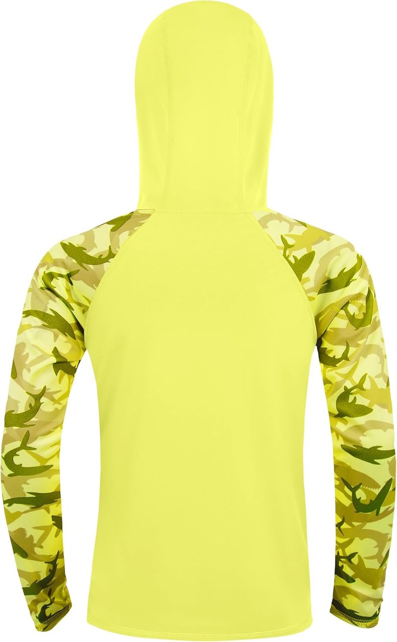 Boys Rash Guard Swim Hoodie - UPF 50+ UV Sun Protection Long Sleeve Fishing Shirt | Kids Water Shirt