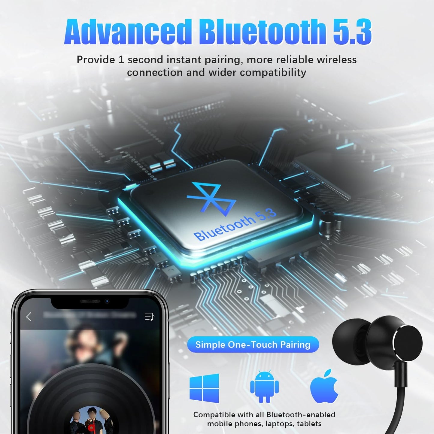 Lecefty Neckband Bluetooth Headphones, 200H Extra Long Playtime Wireless Stereo Neckband Earbuds with Microphone, Waterproof Balanced Armature Drivers in Ear Headset for Sports/Workout (Silver)