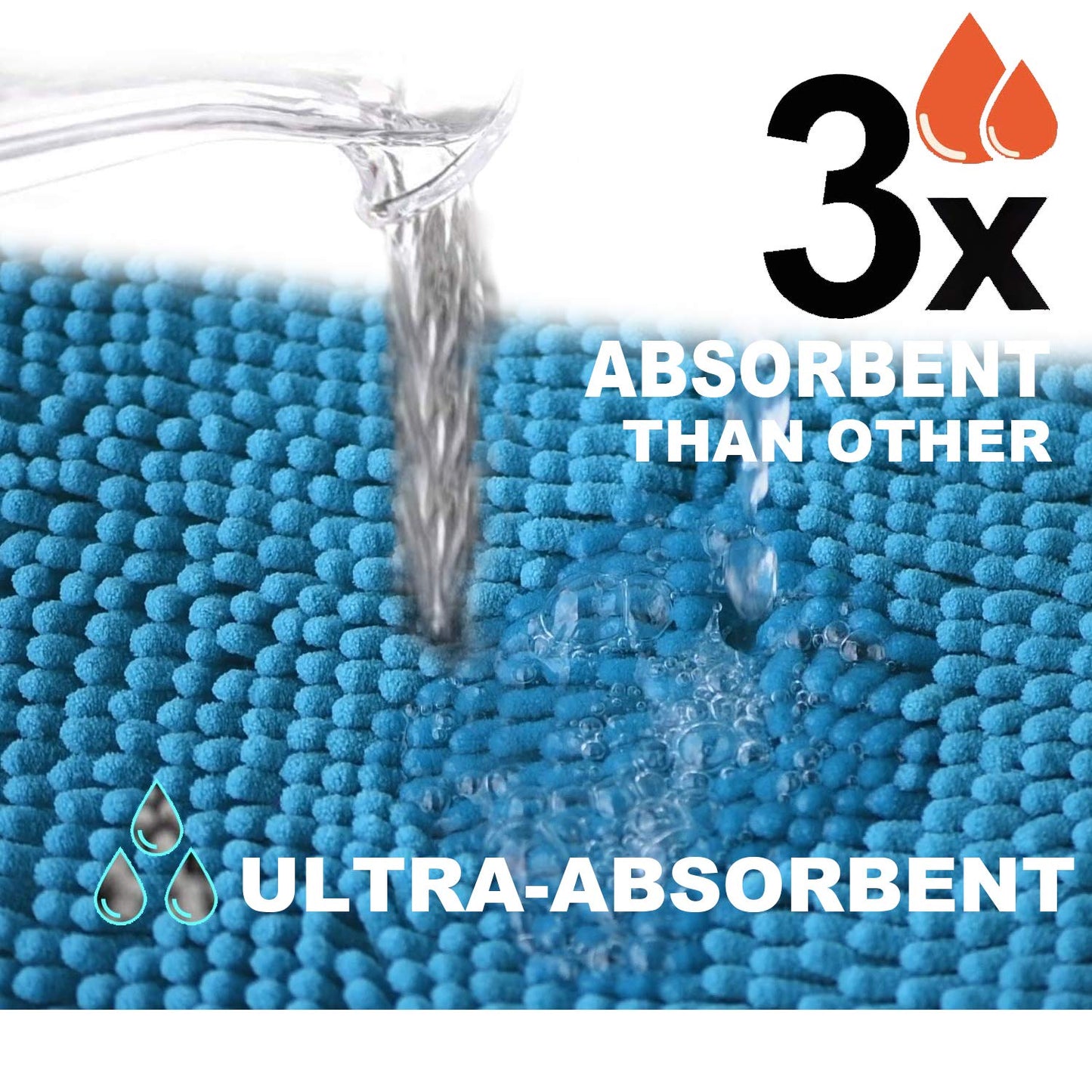 RUN HELIX Teal Bathroom Rug Set - 4 Piece with Toilet Lid Cover, Non Slip Mats, Extra Soft Chenille, Absorbent Shaggy, Perfect Plush U-Shaped Toilet Rug