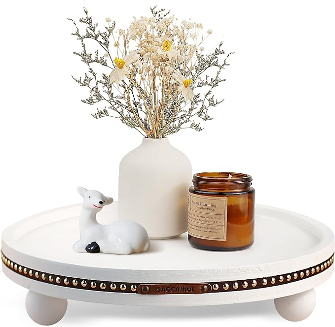 Decor Decorative Round Tray 11.81in for Home Decor for Coffee Table Farmhouse Kitchen Table Living Room Bathroom Centerpiece Tray Decor