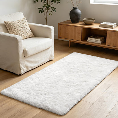 Shag Runner Rug for Bedroom Living Room 2x6 Upgrade Non-Slip Fluffy Soft Bedside Rugs,White Shaggy Carpet for Kids Girls Boys Dorm Nursery Home Decor Aesthetic