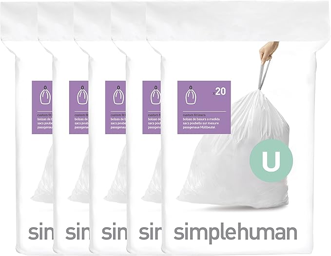 simplehuman Code U 100 Count, Dispenser Pack Custom Fit Liners, Drawstring