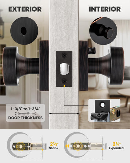 Goldenwarm Oil Rubbed Bronze Privacy Door Knob for Interior Doors, Zinc Alloy Bronze Door Knob Interior for Bedroom & Bathroom, Keyless Lock with Emergency Release, Adjustable & Reversible - 1 Pack