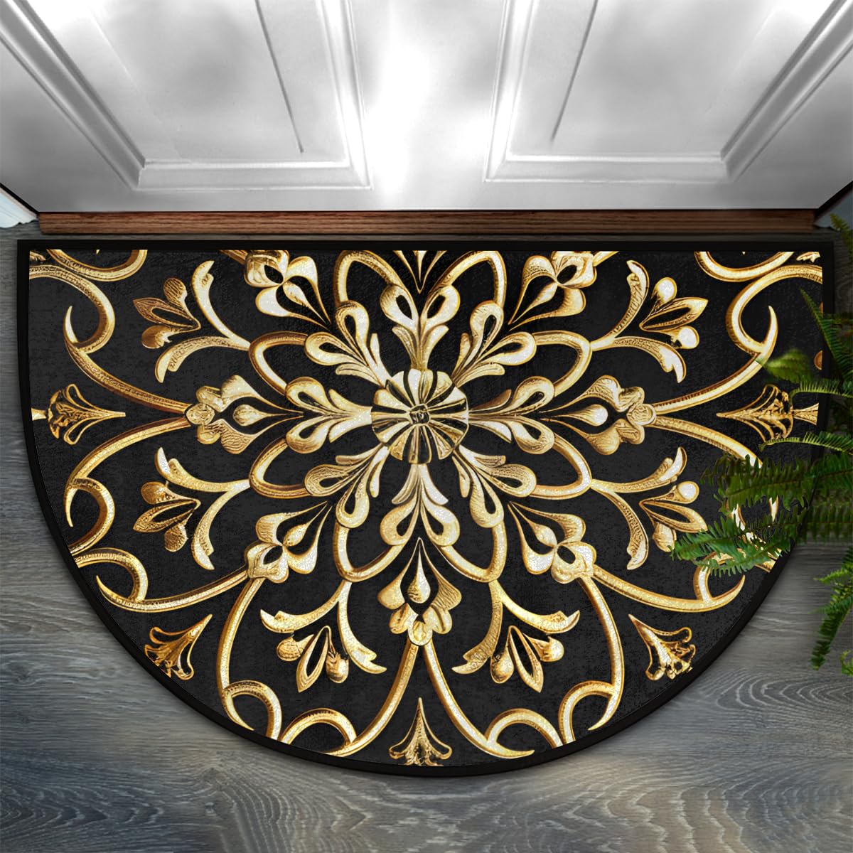 Golden Mandala Half Round Door Mat Semi Moon Rug Fireplace Carpet Area Rugs