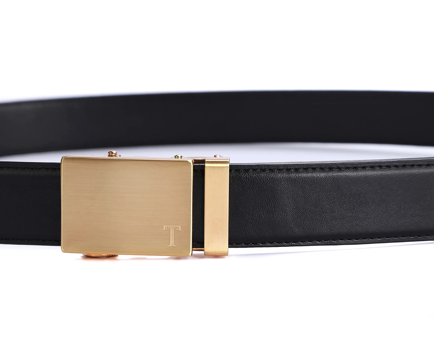 Tonywell Men's Leather Ratchet Belt with Automatic Buckle, 1 3/8" Wide, Trim to Fit Dress Casual Belts