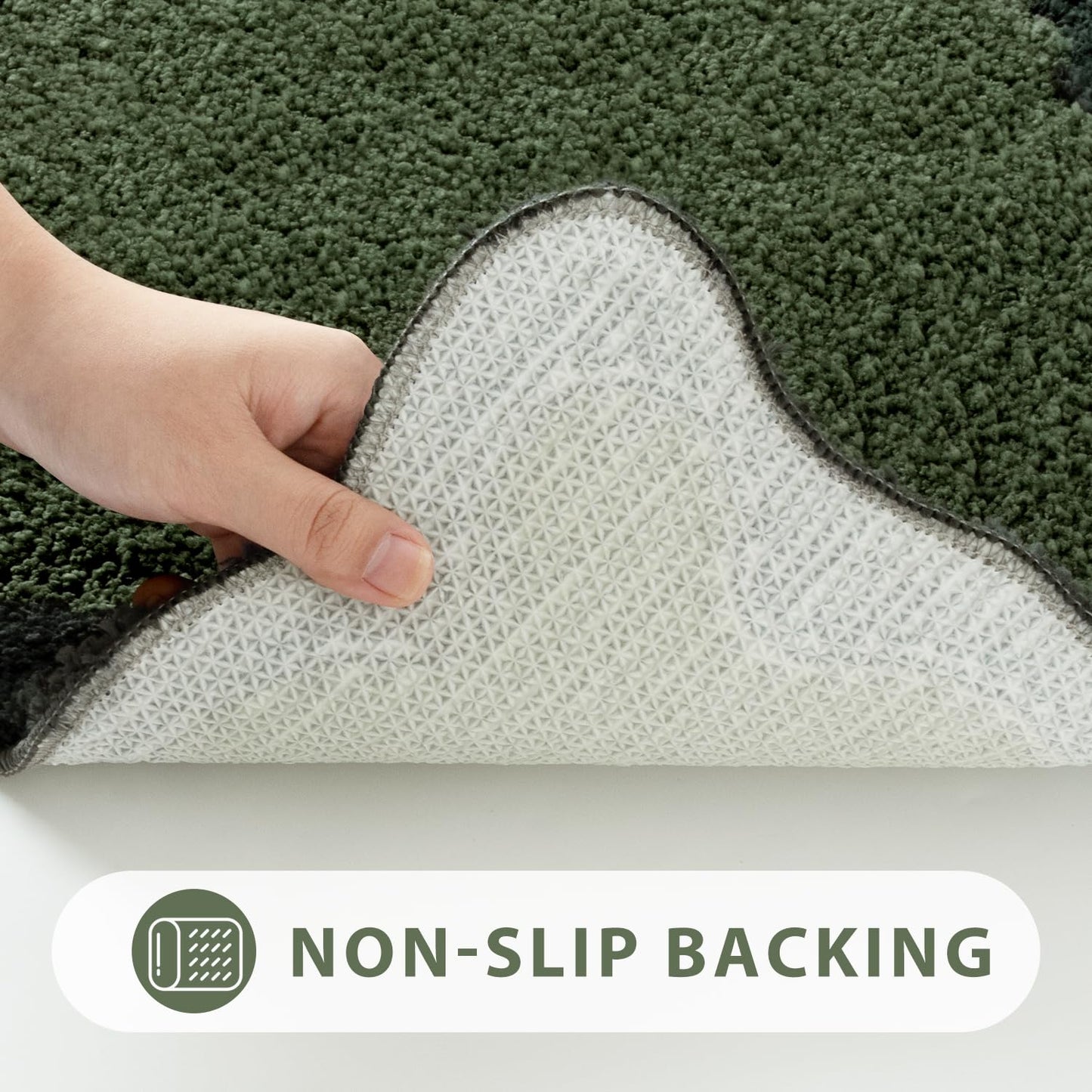 Uphome Scalloped Bathroom Rugs Sets 3 Piece Green Non-Slip Cute Absorbent Long Bath Mat with U-Shaped Contour Toilet Rug Fun Machine Washable Shaggy Bathroom Mats for Bathroom Tub Shower