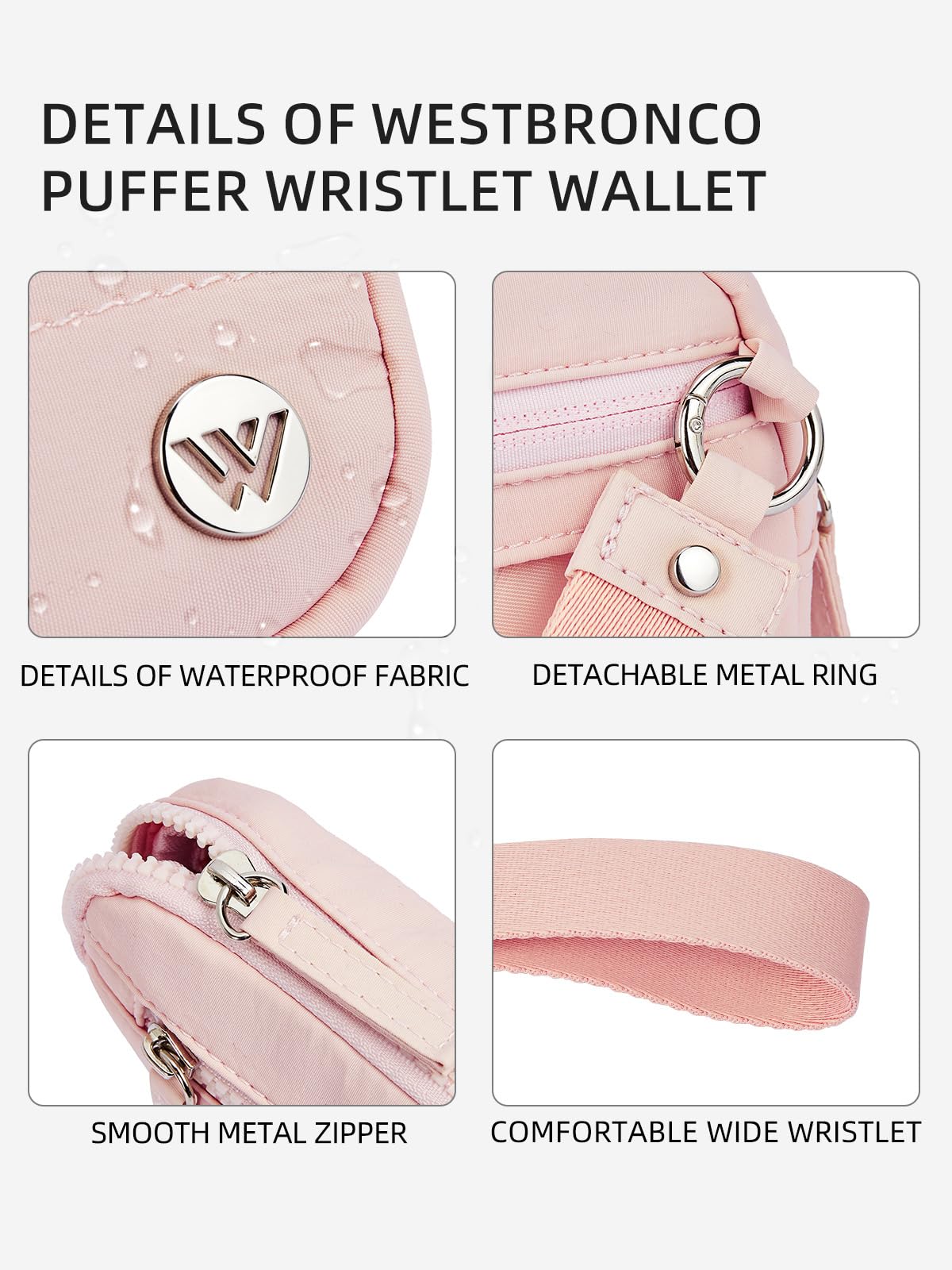 WESTBRONCO Wristlet Wallets for Women – RFID Blocking Quilted Nylon Phone Wallet Clutch, Zip Around Card Holder Purse for Travel & Everyday Use