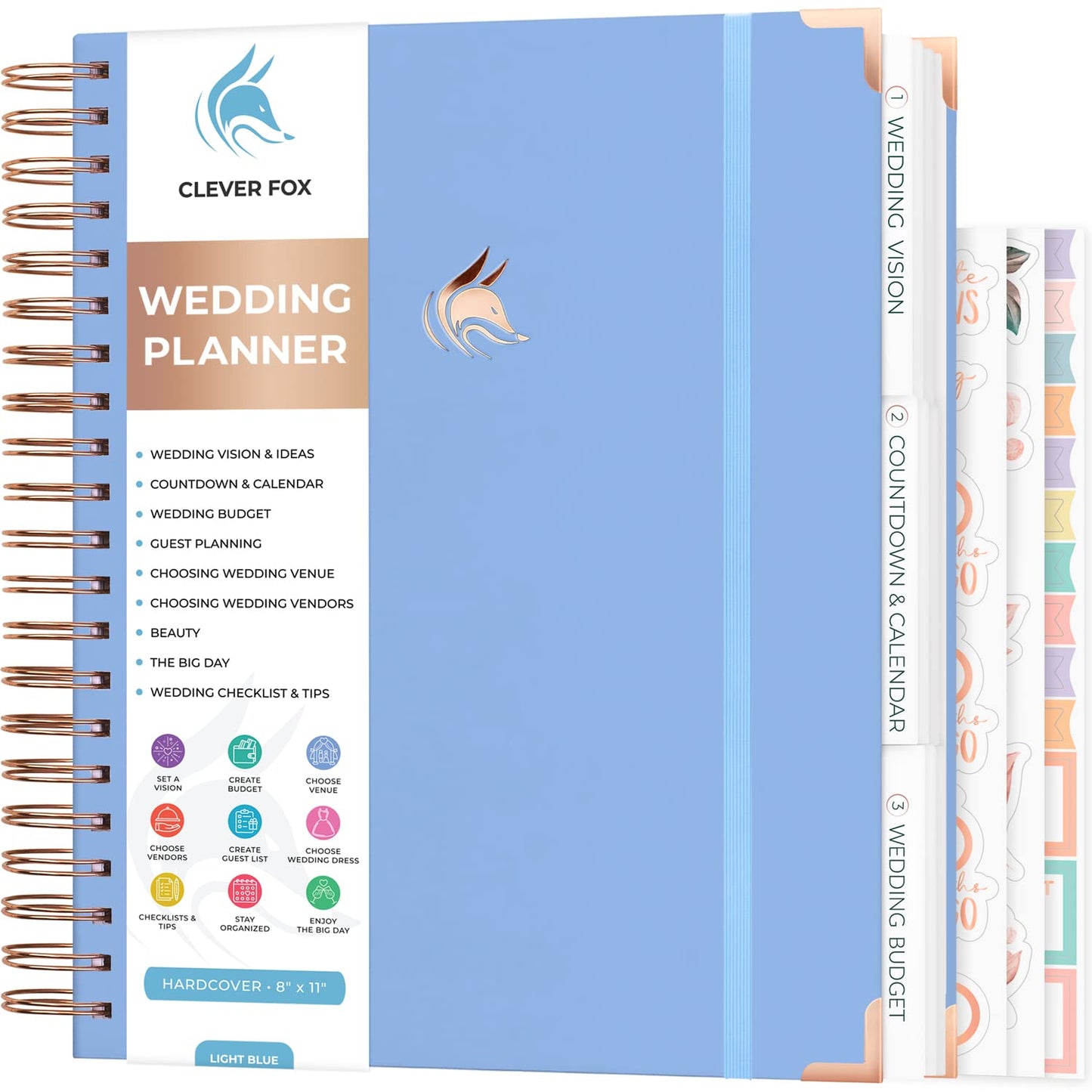 Clever Fox Wedding Planner – Notebook Organizer for Bride – Wedding Planning Binder Book with Pockets – Engagements Gift, 10x11″ (Light Blue)