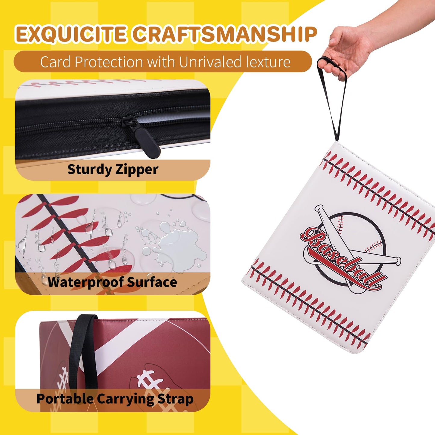 Card Binder 9 Pocket - Football Trading Card Binder Fits 990 Cards With 55 Removable Sleeves, Double Sided Pocket Zipper Card Binder for MTC, TCG, Game Cards, Sports Cards