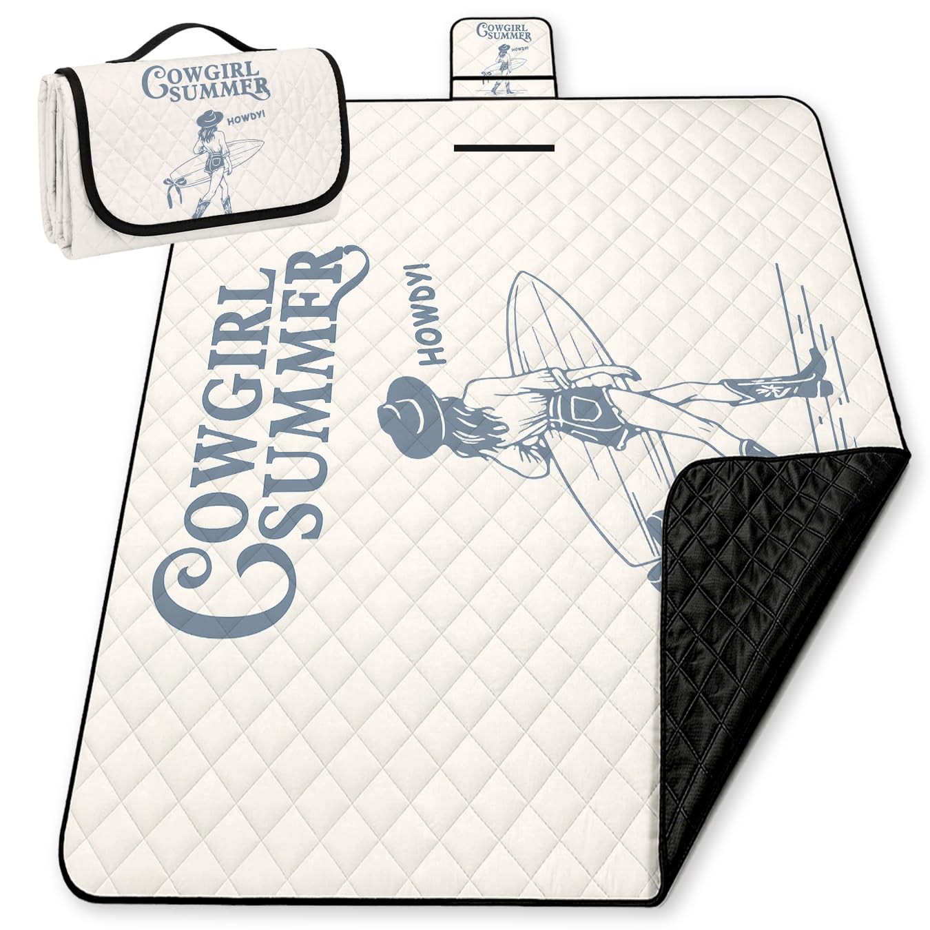 WFSM Cowgirl Gifts Picnic Mat 80x60 Inch, Summer Coastal Cowgirl Aesthetic Outdoor Play Mat for Adults and Toddlers Waterproof Sandproof Beach Blanket Travel Camping Rug