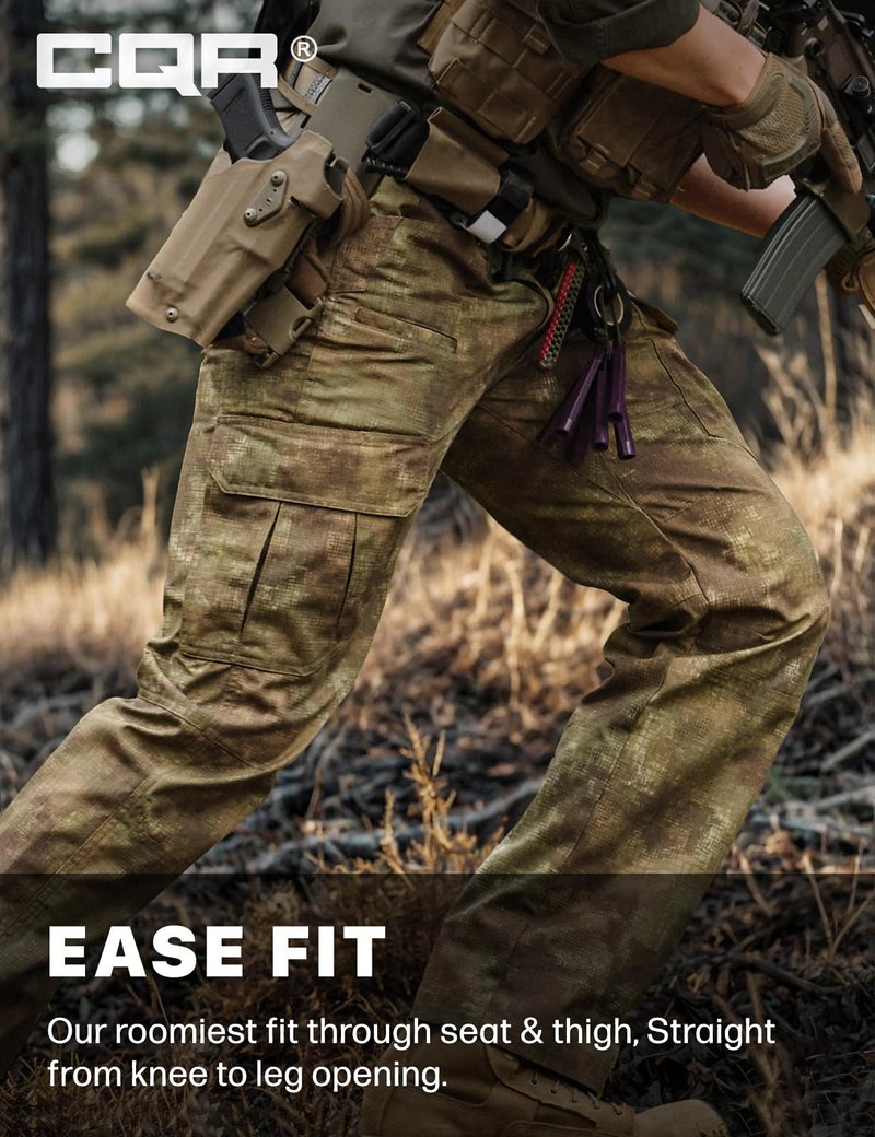 CQR Men's Tactical Pants, Water Resistant Ripstop Cargo Pants, Lightweight EDC Work Hiking Pants, Outdoor Apparel, Duratex Mag Pocket Print Fractal Camo, 36W x 36L