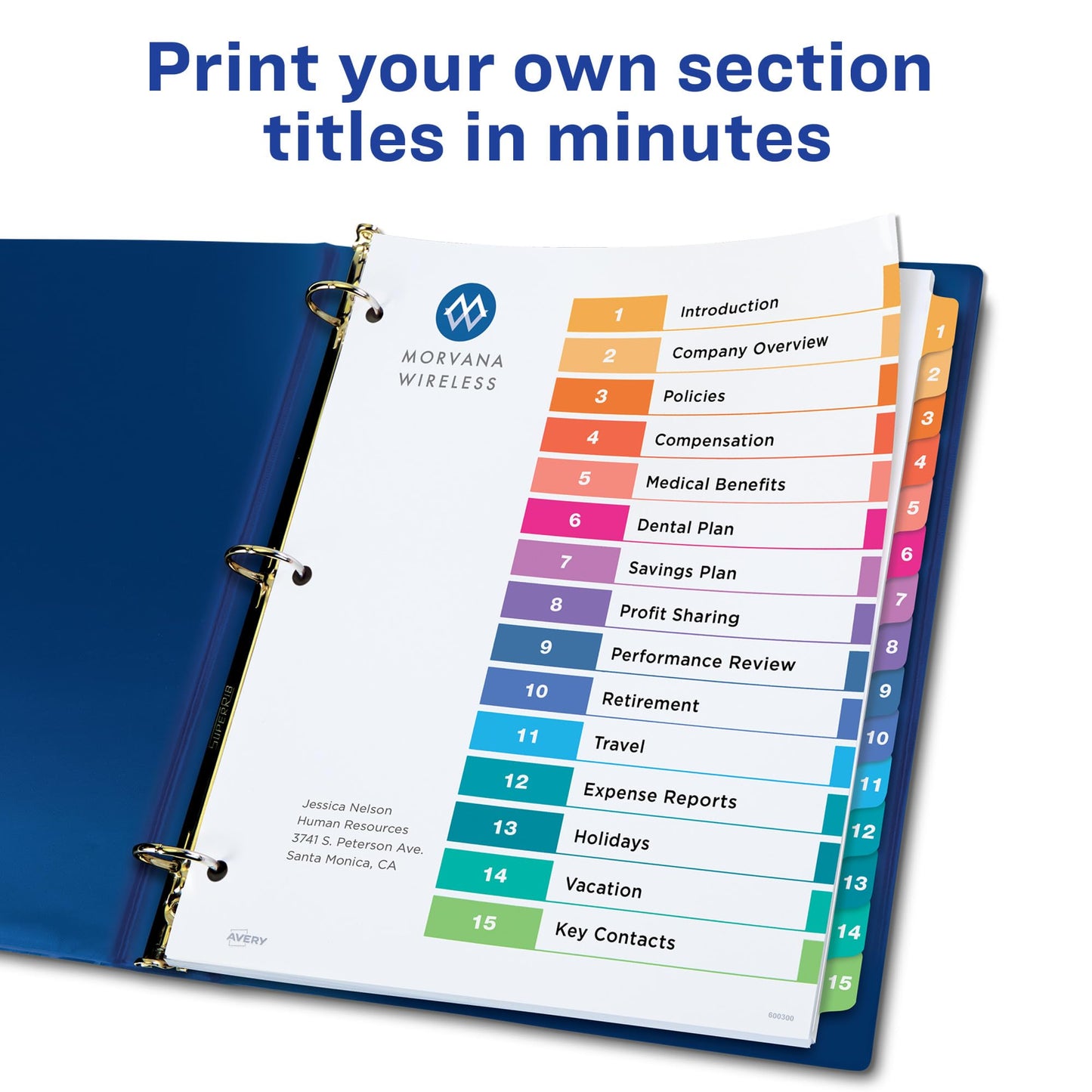 Avery 15 Tab Dividers for 3 Ring Binders, Customizable Table of Contents, Multicolor Tabs, 6 Sets (11197)