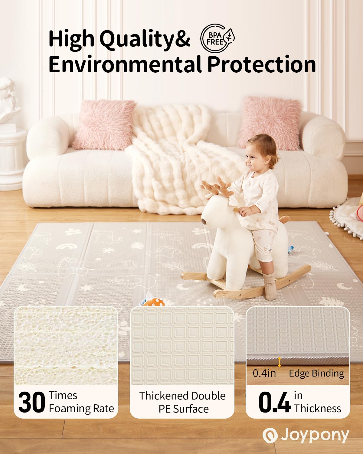Joypony Baby Play Mat, 71x59 Inch Foldable Play Mats for Babies and Toddlers, Waterproof & Anti-Slip Portable Foam Floor Mat for Tummy Time with Travel Bag Indoor Outdoor