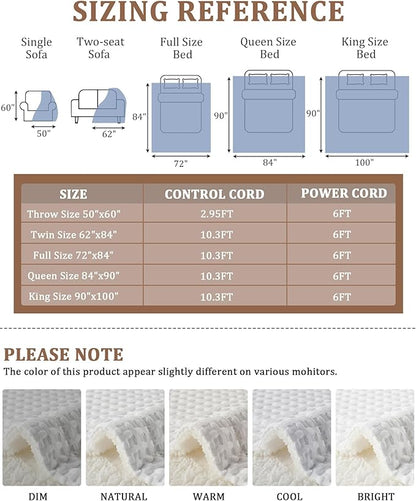 CAROMIO Heated Blanket Full Size, Waffle Weave Electric Blanket Throw with LCD Controller, Fast Heating, 10 Heat Levels & 1-12H Time Settings, ETL Certified, Machine Washable, Off White, 72" x 84"